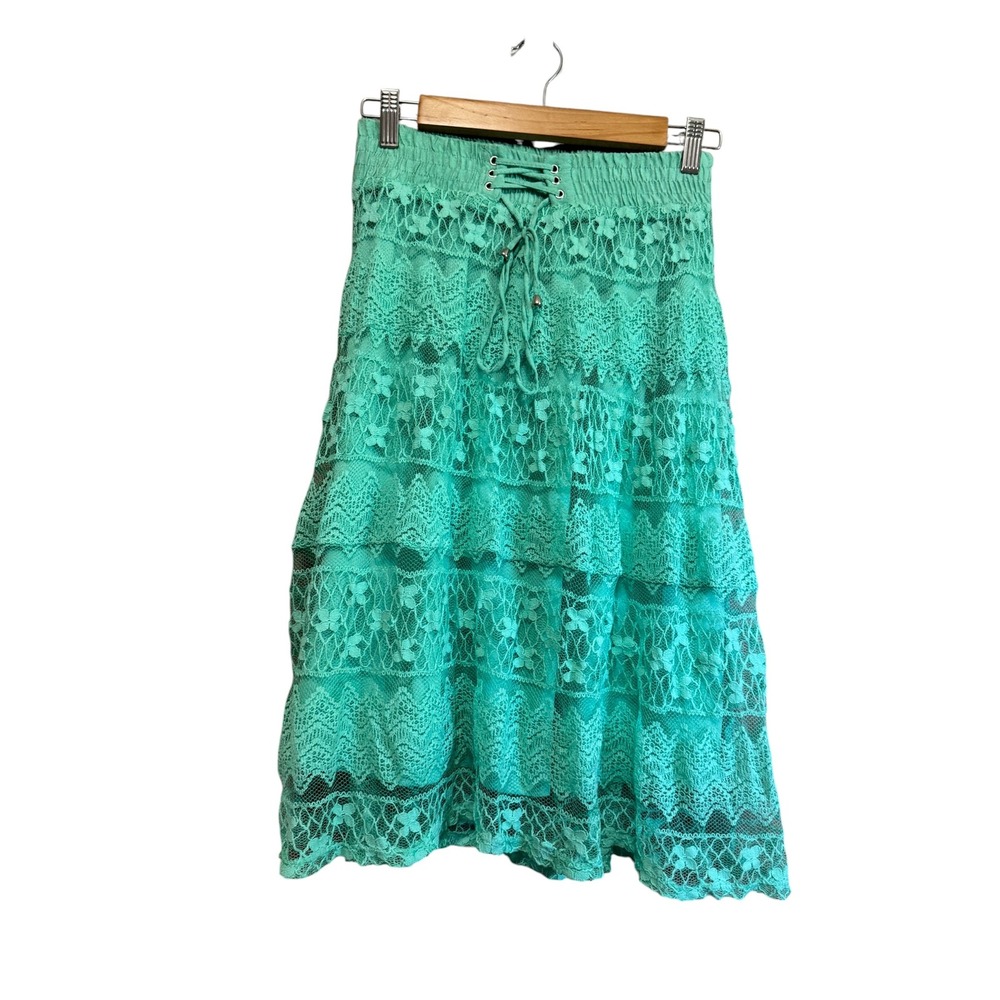 Lapis Lace Tiered Skirt Womens‎ Medium Mint Green Excellent Boho Smocked Midi